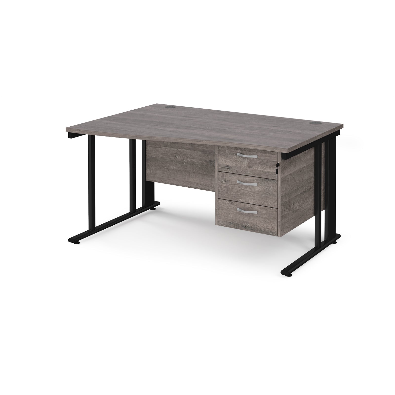 Maestro 25 cable managed left hand wave desk with 3 drawer ped