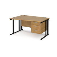 Maestro 25 cable managed left hand wave desk with 3 drawer ped