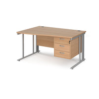 Maestro 25 cable managed left hand wave desk with 3 drawer ped