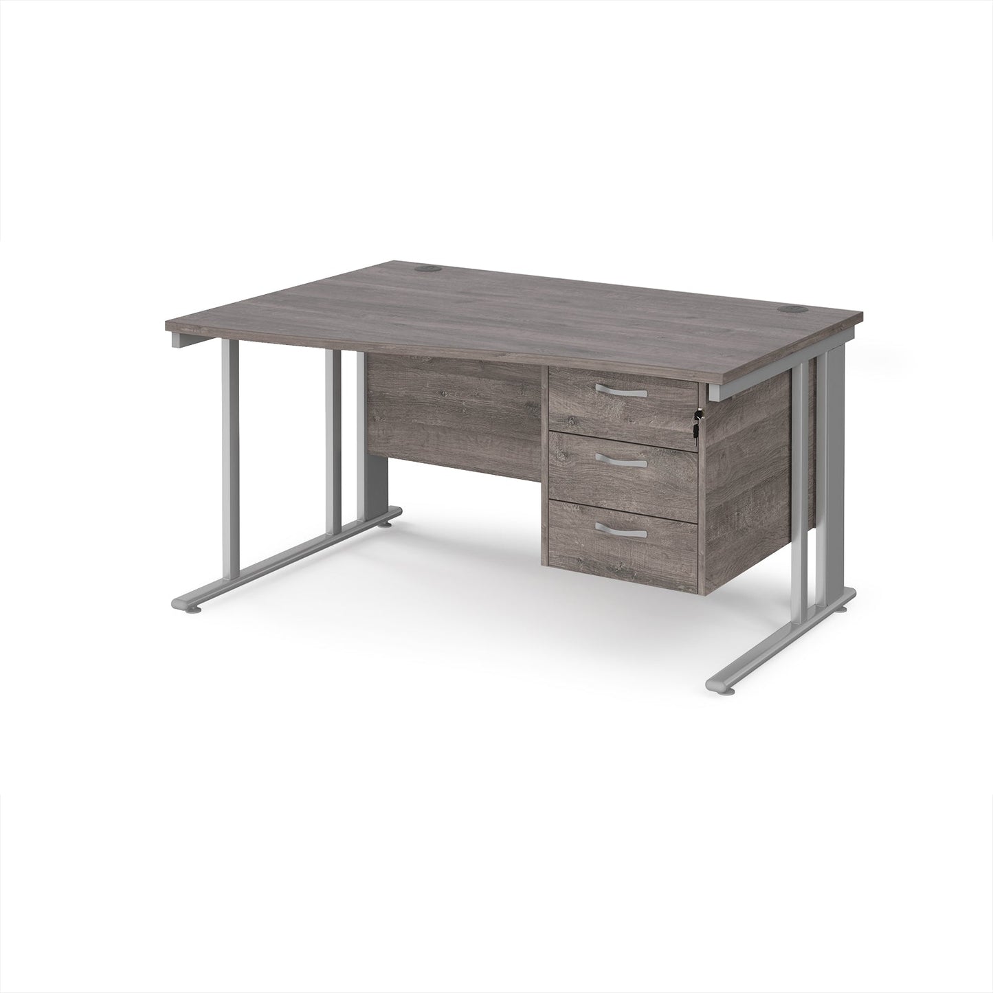 Maestro 25 cable managed left hand wave desk with 3 drawer ped