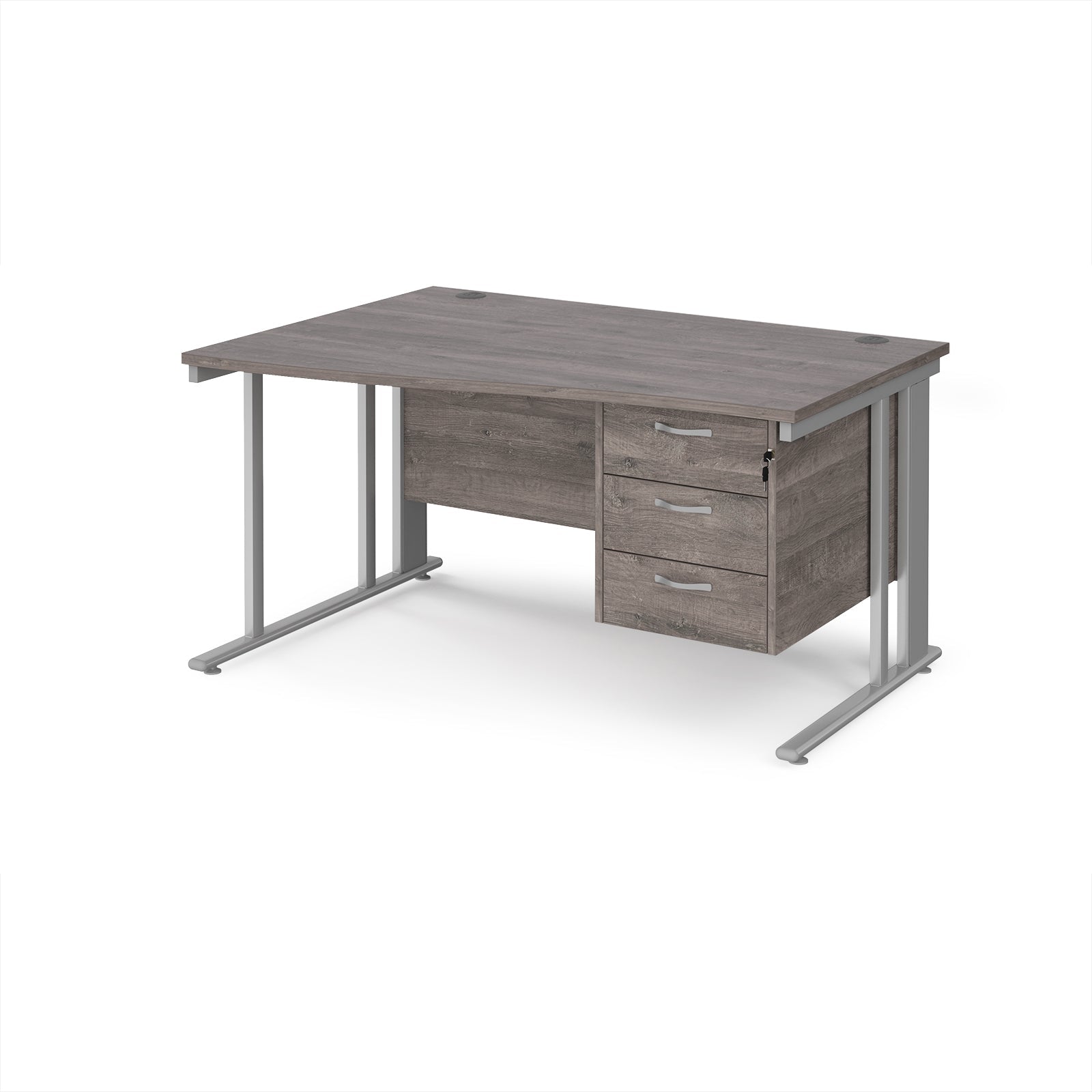 Maestro 25 cable managed left hand wave desk with 3 drawer ped