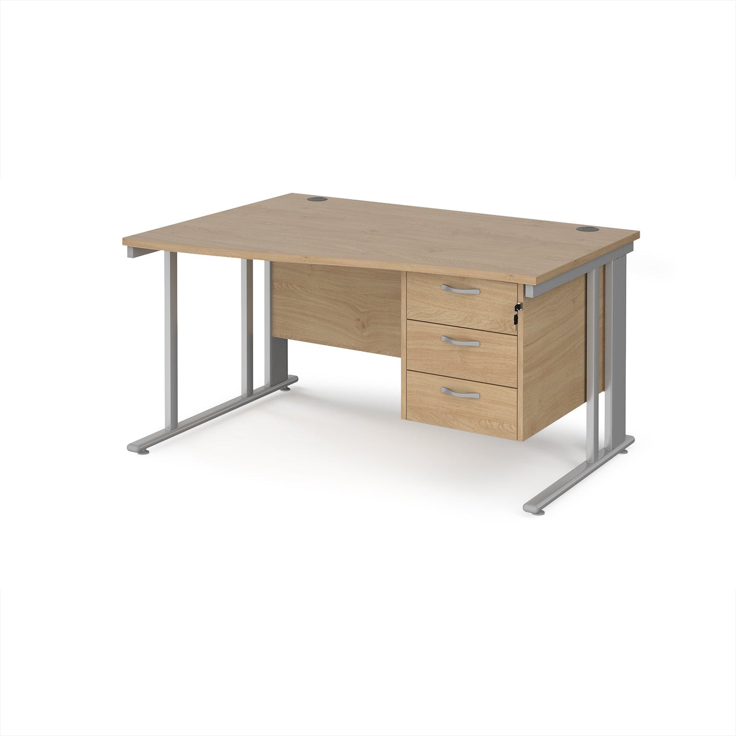 Maestro 25 cable managed left hand wave desk with 3 drawer ped