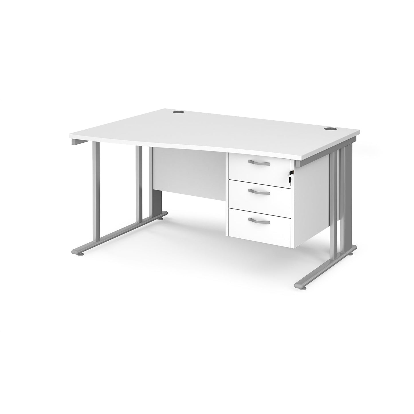 Maestro 25 cable managed left hand wave desk with 3 drawer ped