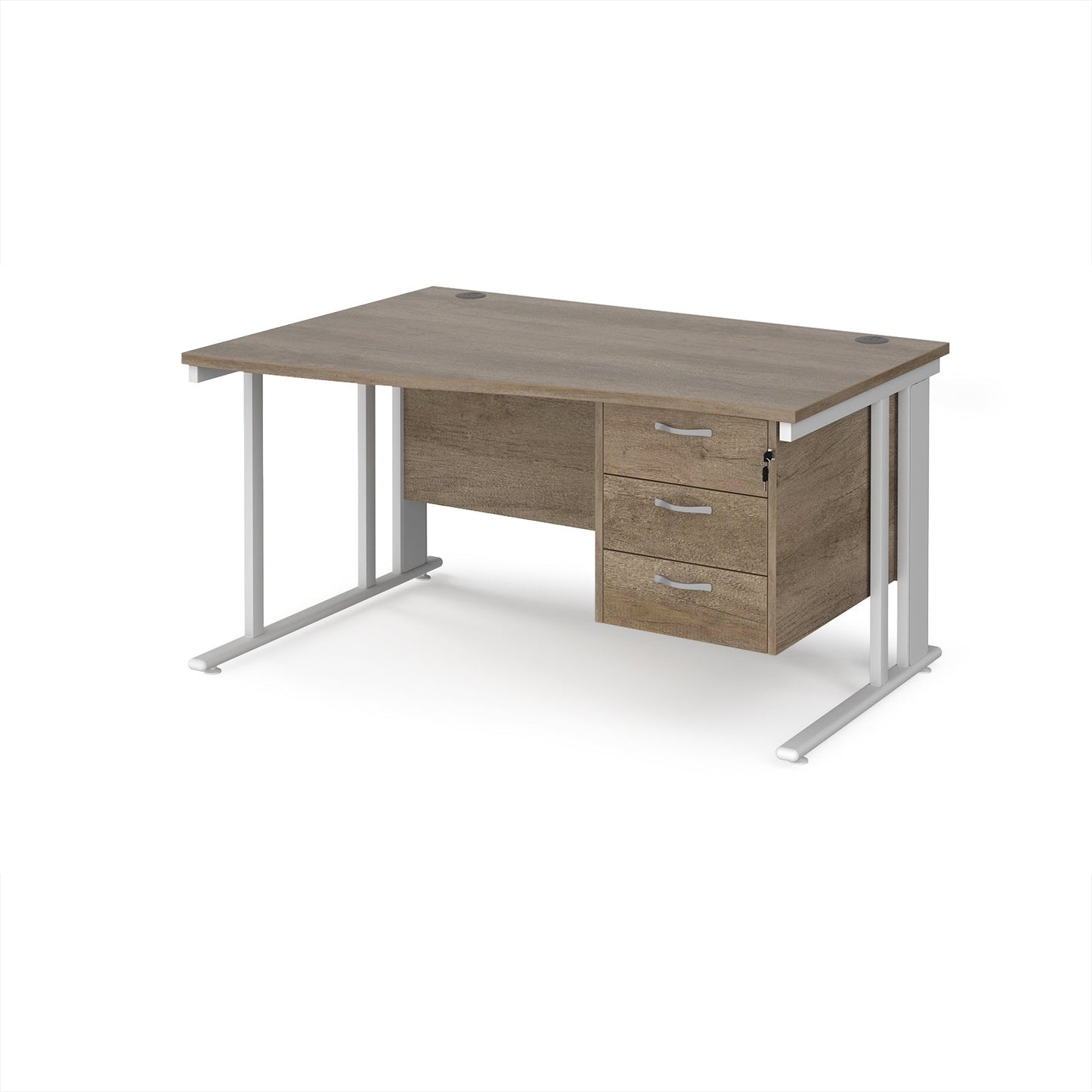 Maestro 25 cable managed left hand wave desk with 3 drawer ped