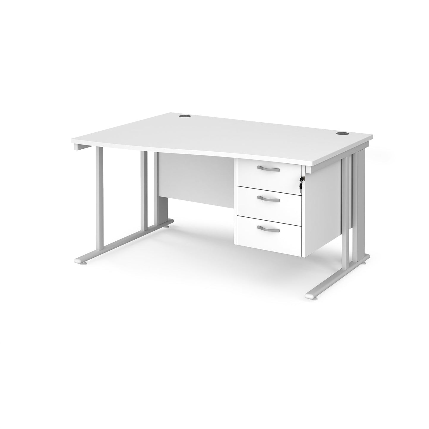Maestro 25 cable managed left hand wave desk with 3 drawer ped
