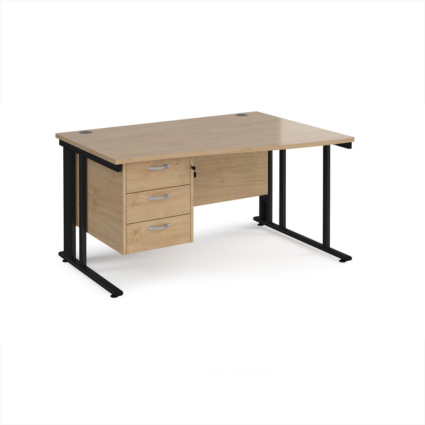 Maestro 25 cable managed right hand wave desk with 3 drawer ped