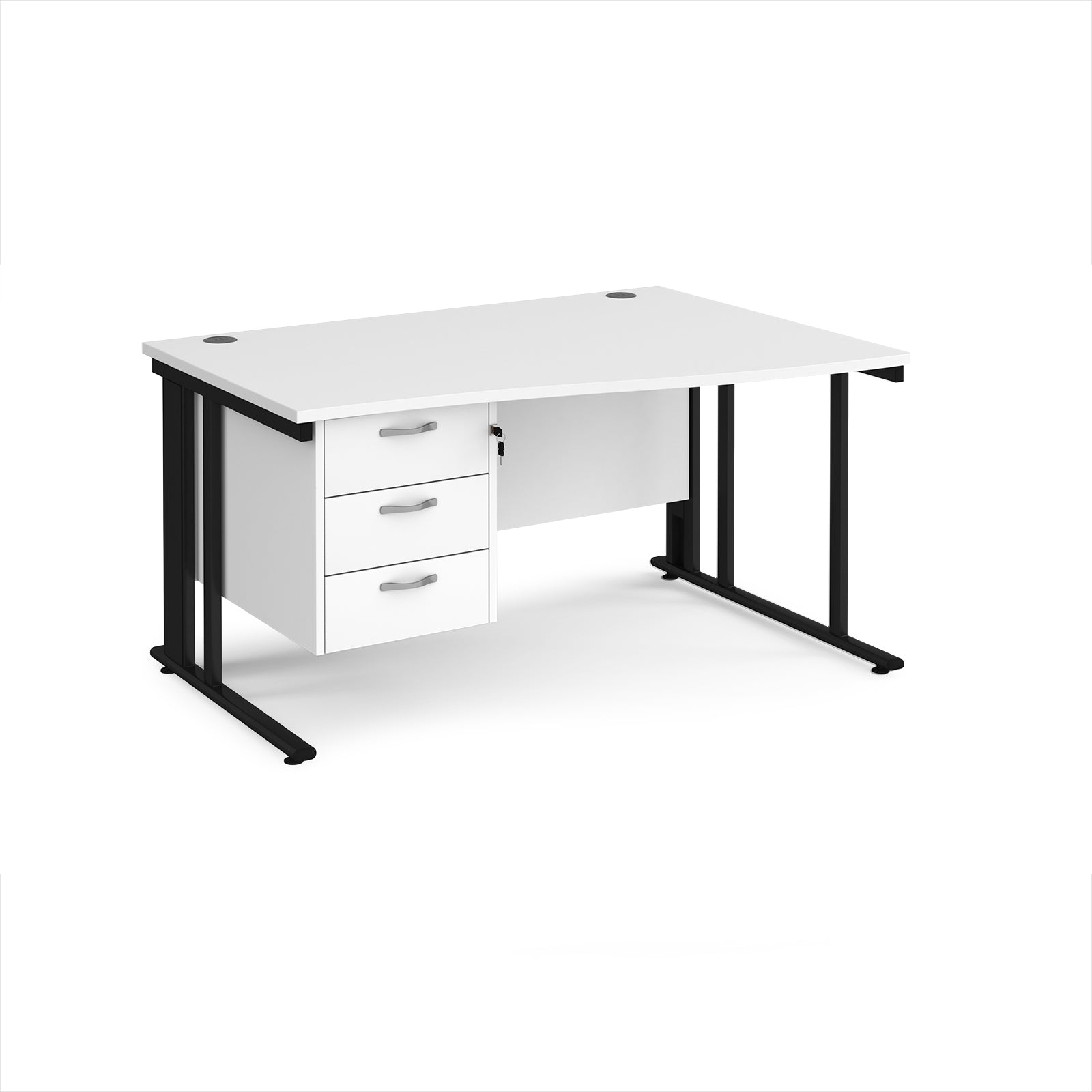 Maestro 25 cable managed right hand wave desk with 3 drawer ped