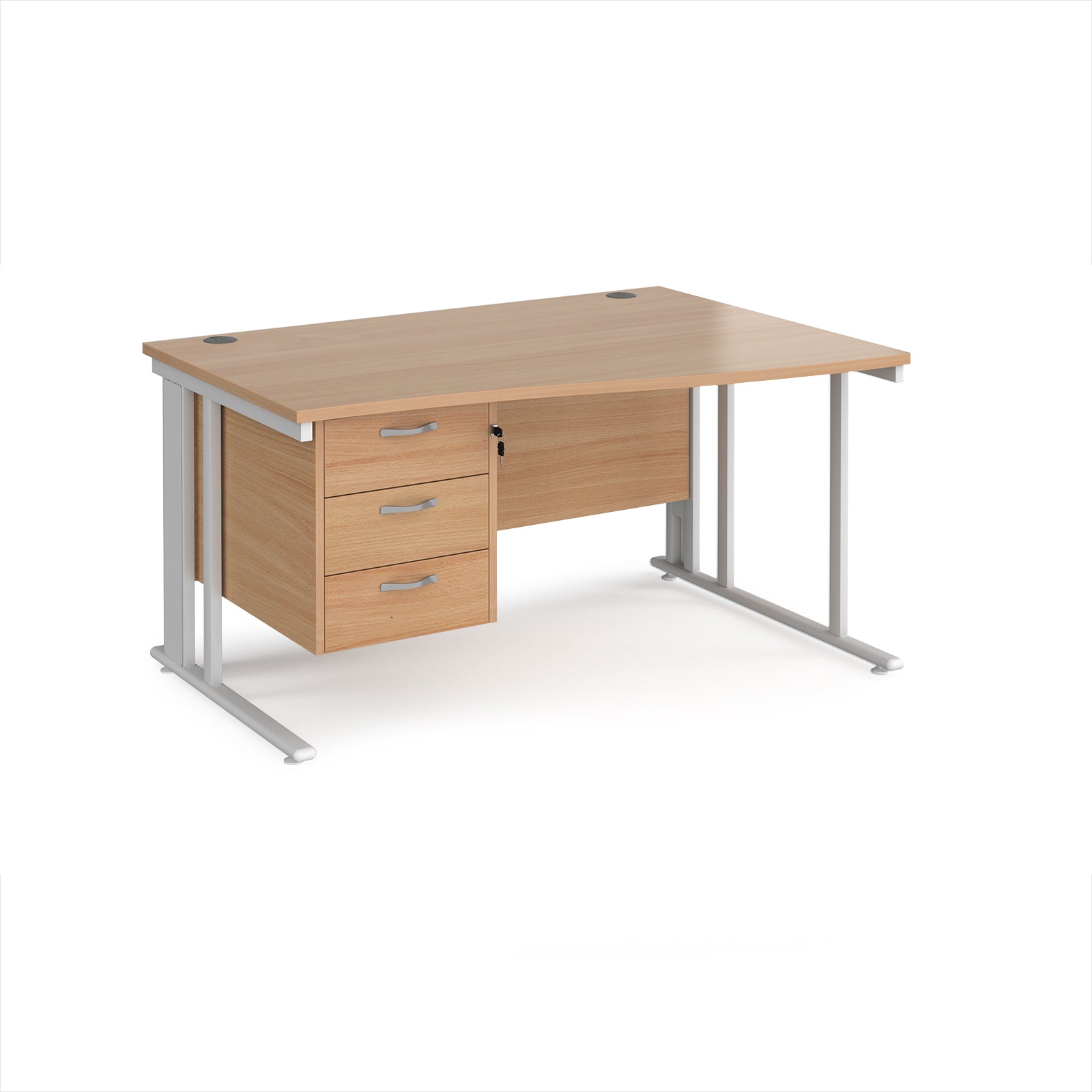 Maestro 25 cable managed right hand wave desk with 3 drawer ped