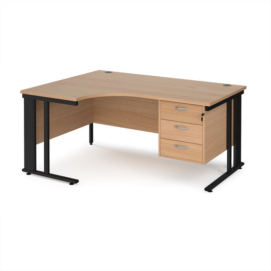 Maestro 25 cable managed left hand ergonomic desk with 3 drawer ped