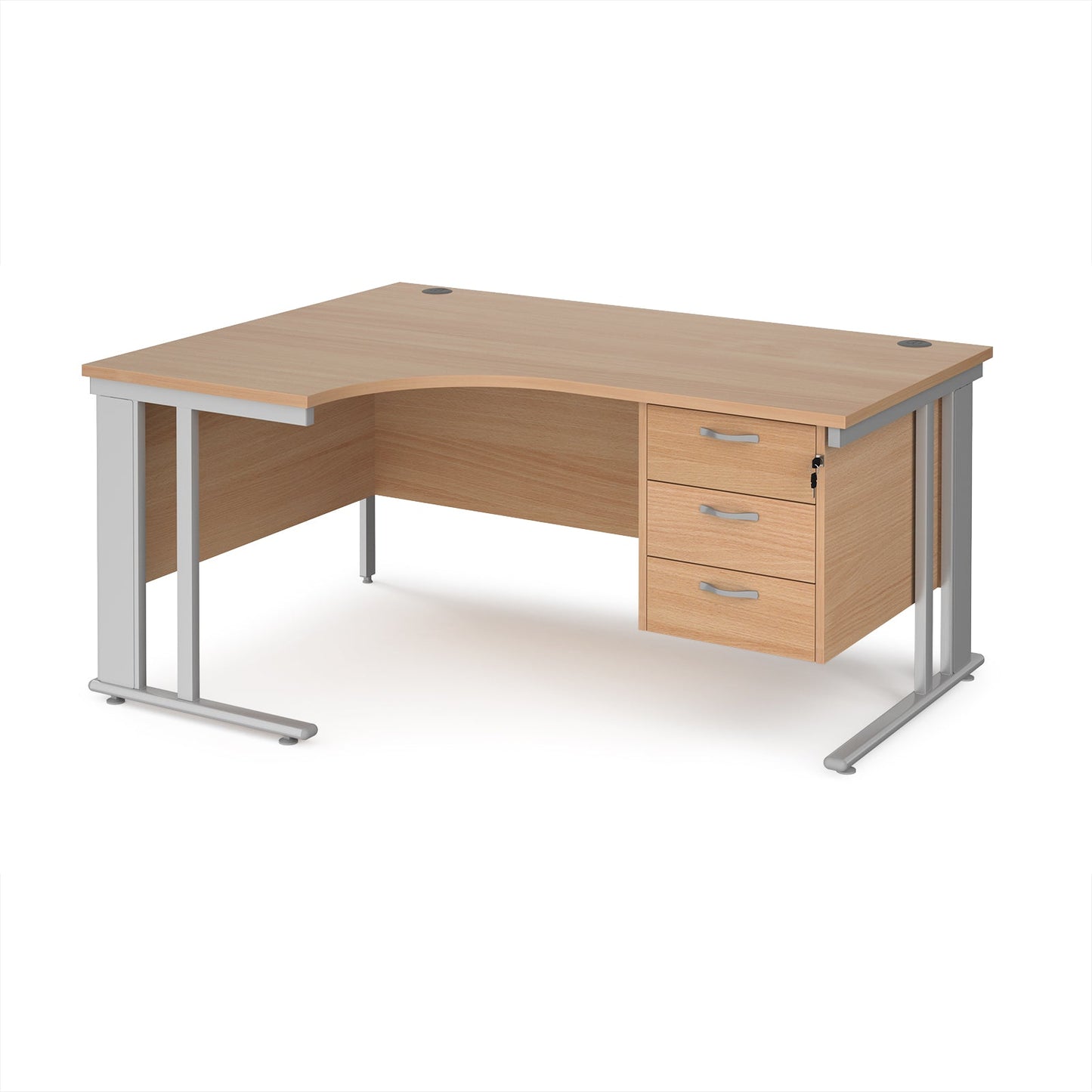 Maestro 25 cable managed left hand ergonomic desk with 3 drawer ped