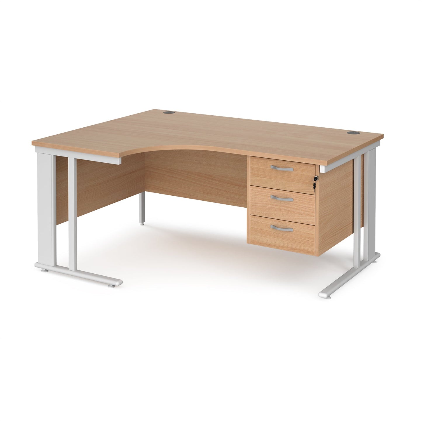 Maestro 25 cable managed left hand ergonomic desk with 3 drawer ped