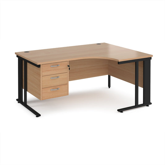 Maestro 25 cable managed right hand ergonomic desk with 3 drawer ped