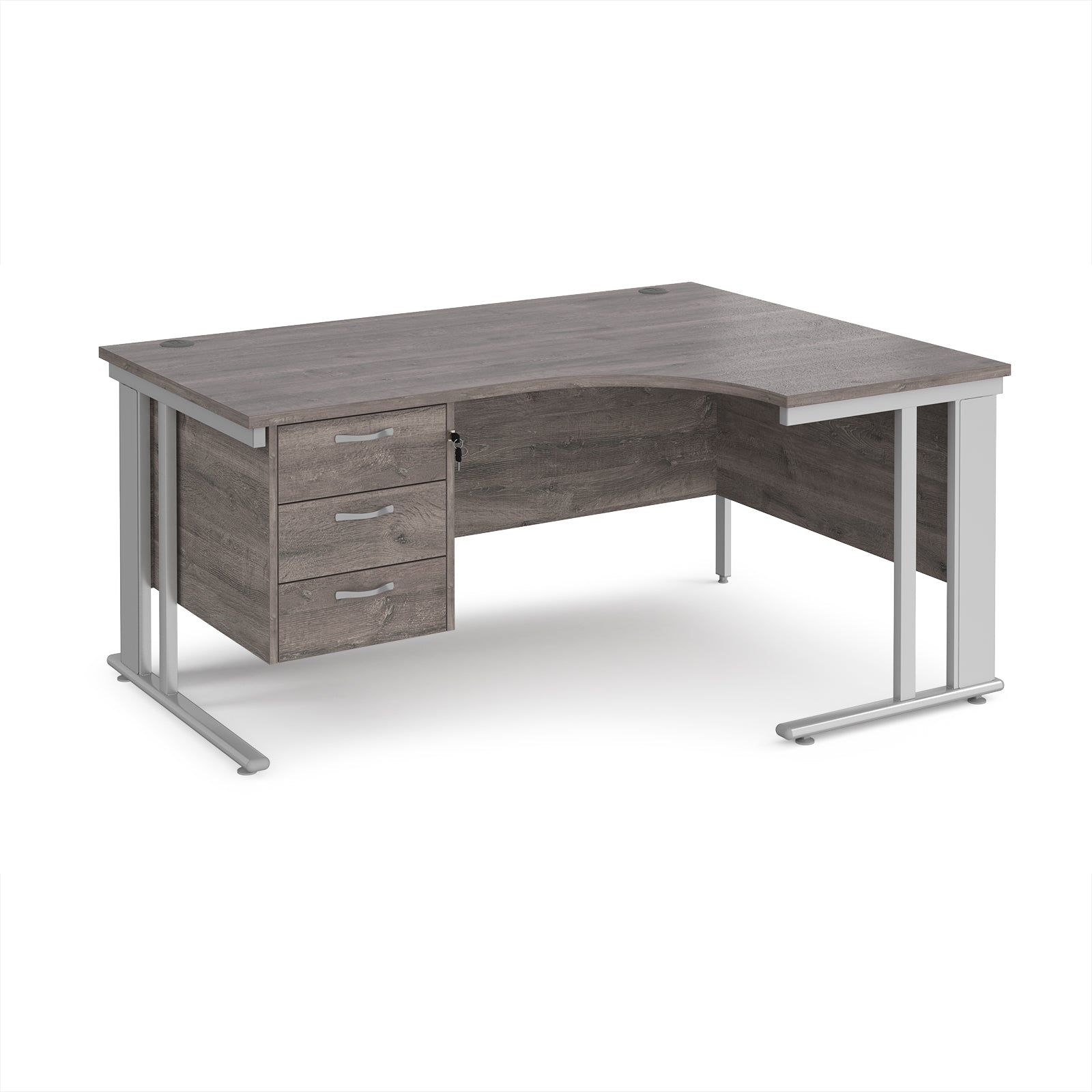 Maestro 25 cable managed right hand ergonomic desk with 3 drawer ped