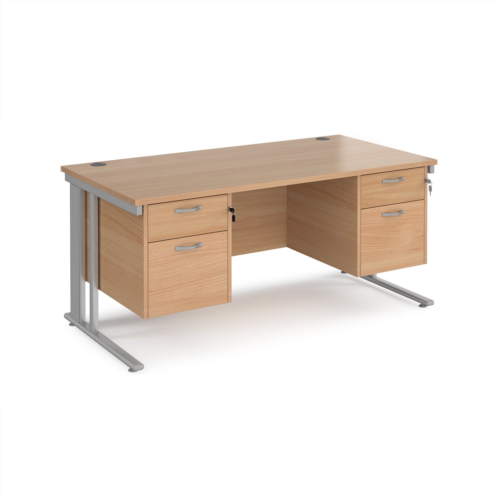 Maestro 25 cable managed 800mm deep desk with 2 x 2 drawer peds