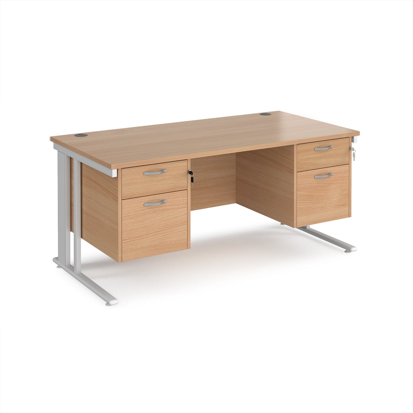 Maestro 25 cable managed 800mm deep desk with 2 x 2 drawer peds