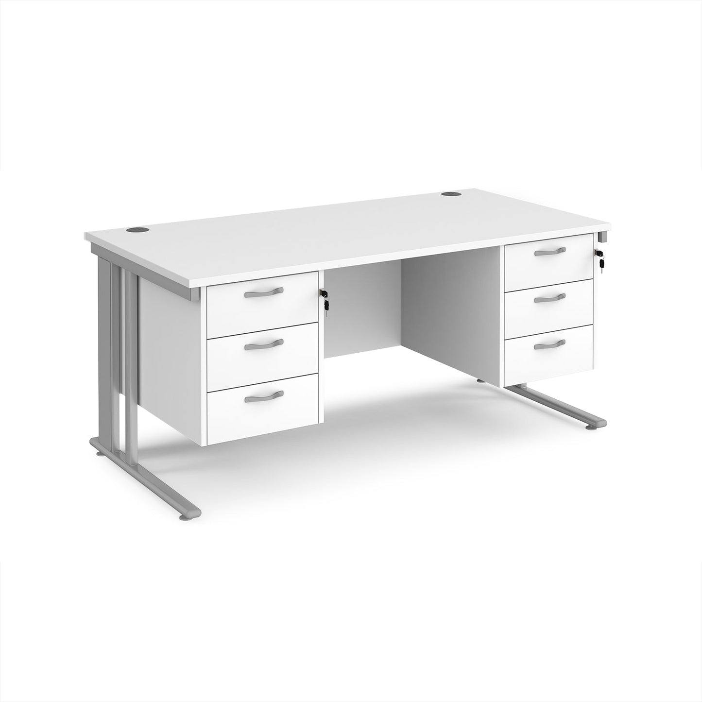 Maestro 25 cable managed 800mm deep desk with 2 x 3 drawer peds