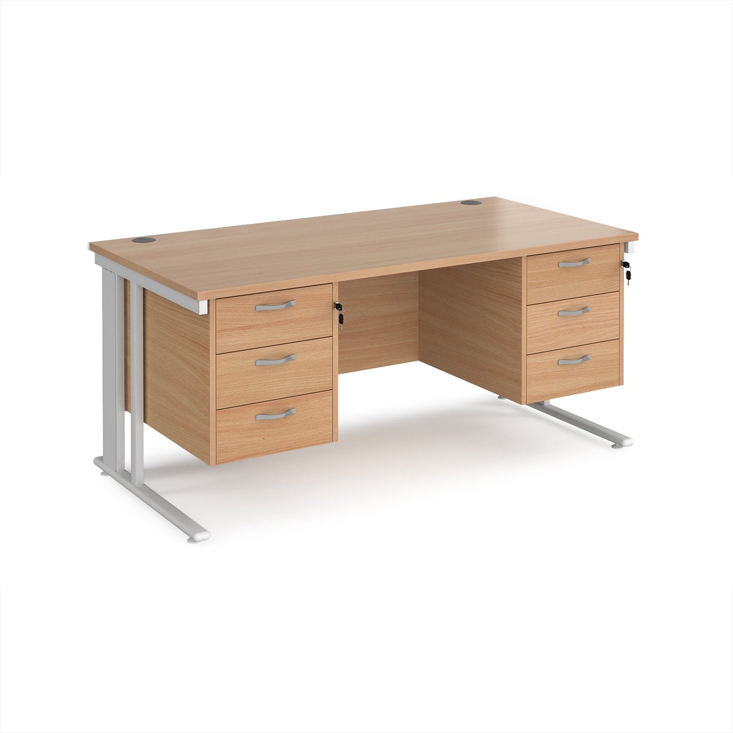 Maestro 25 cable managed 800mm deep desk with 2 x 3 drawer peds