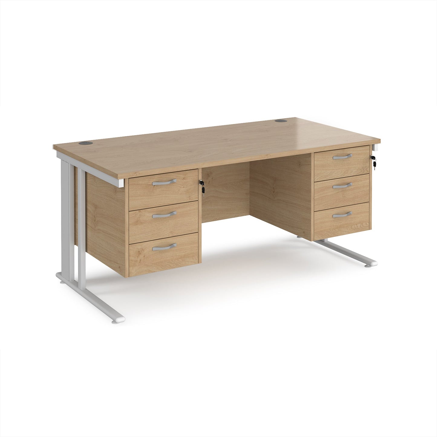 Maestro 25 cable managed 800mm deep desk with 2 x 3 drawer peds