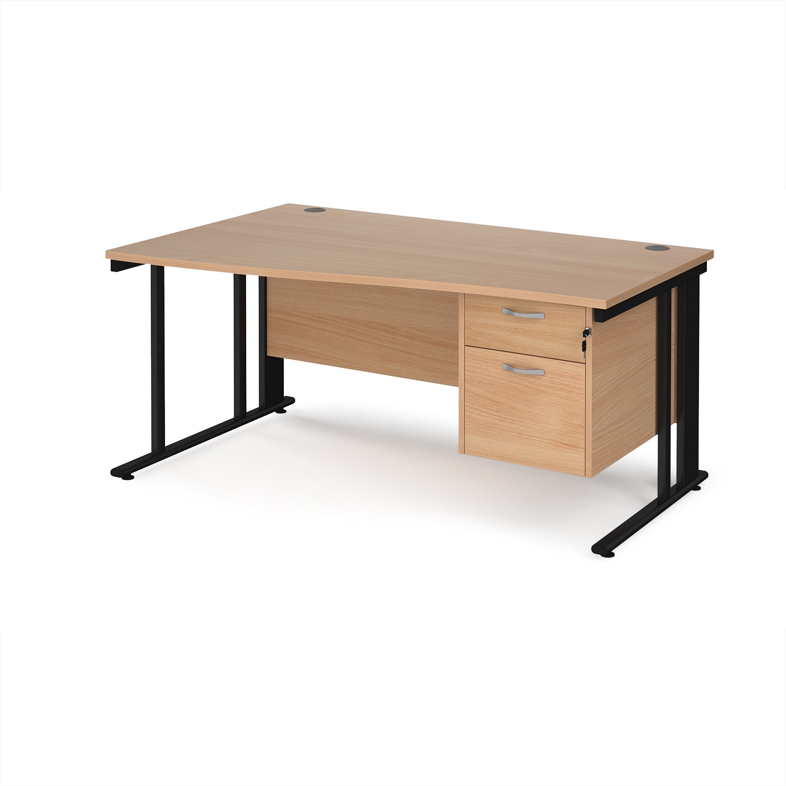 Maestro 25 cable managed left hand wave desk with 2 drawer ped