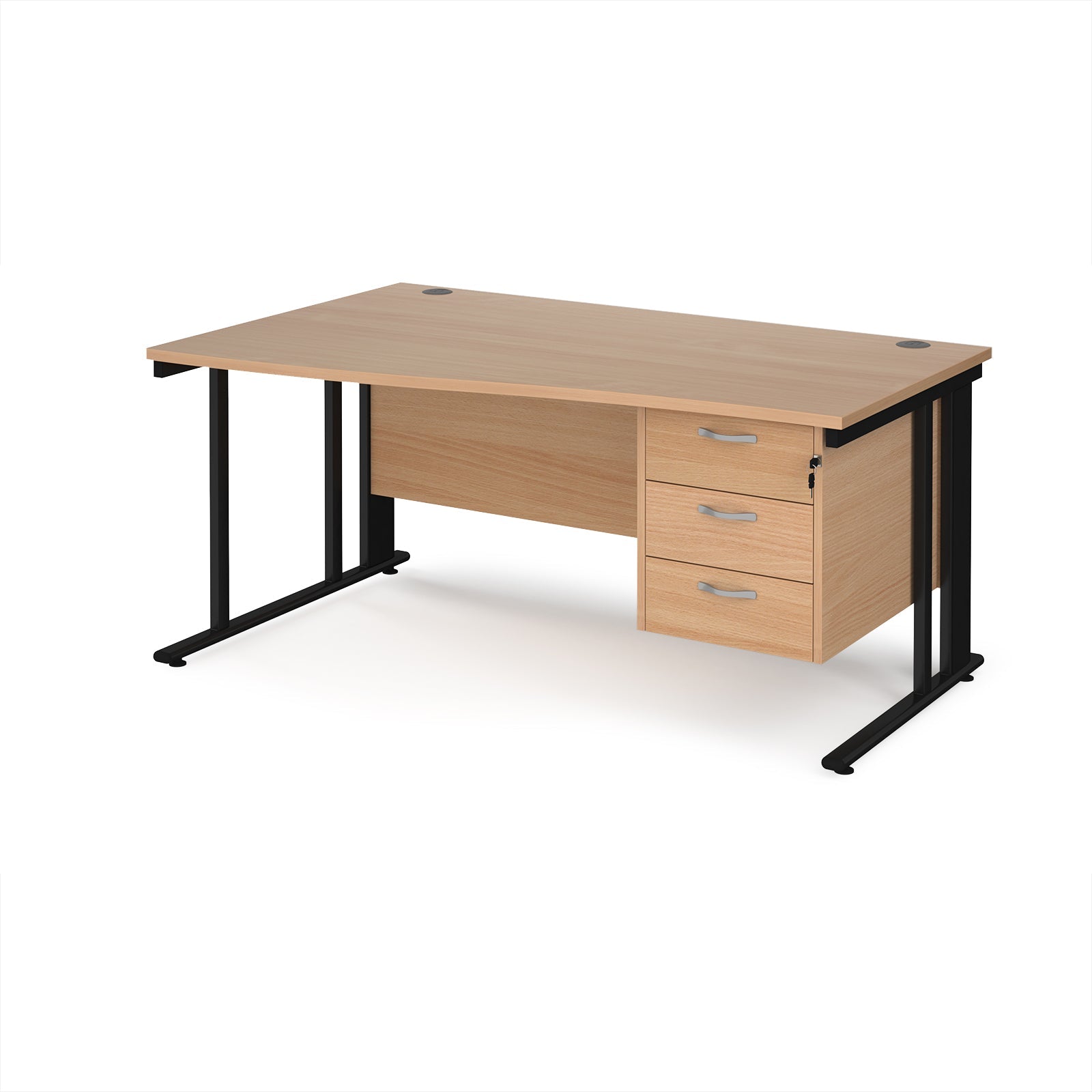 Maestro 25 cable managed left hand wave desk with 3 drawer ped