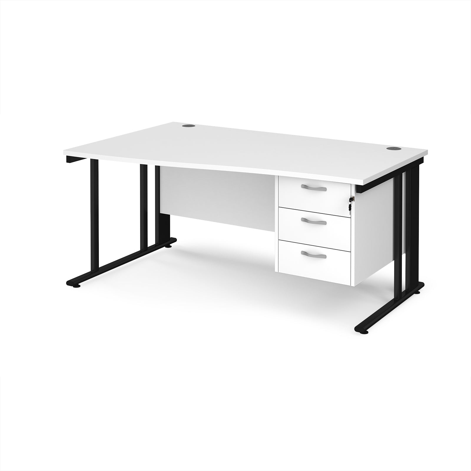 Maestro 25 cable managed left hand wave desk with 3 drawer ped