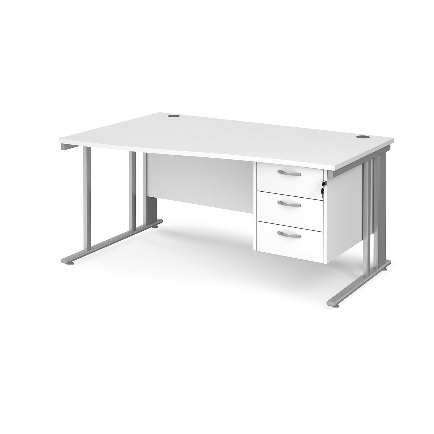 Maestro 25 cable managed left hand wave desk with 3 drawer ped