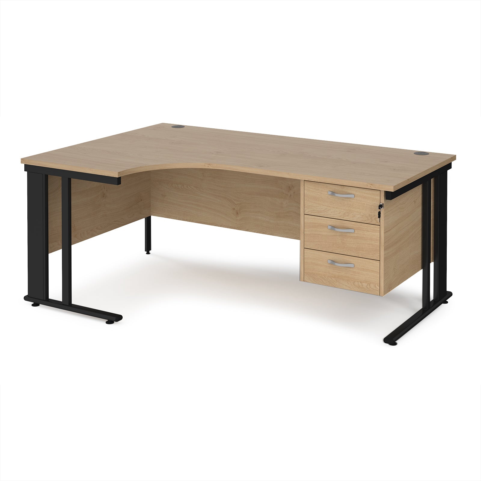 Maestro 25 cable managed left hand ergonomic desk with 3 drawer ped