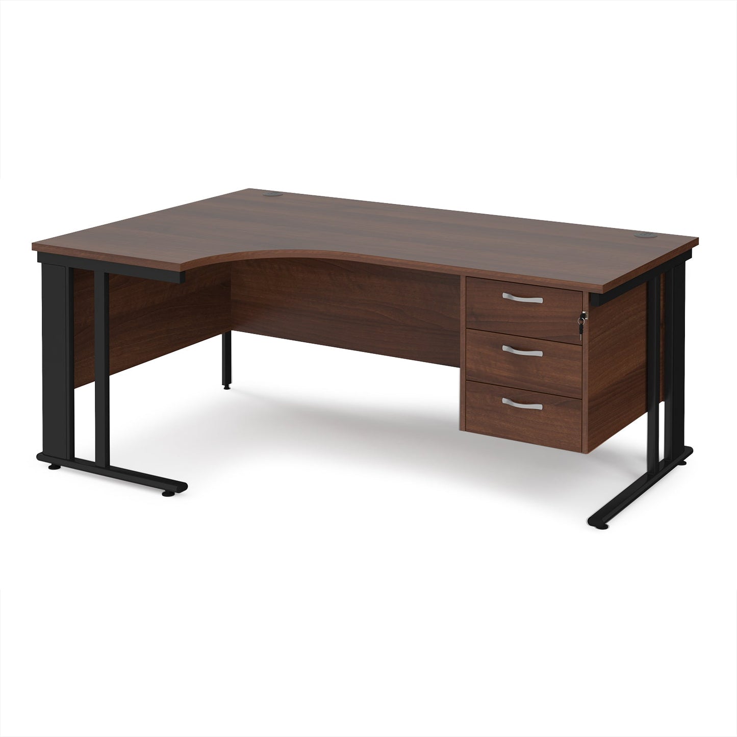 Maestro 25 cable managed left hand ergonomic desk with 3 drawer ped