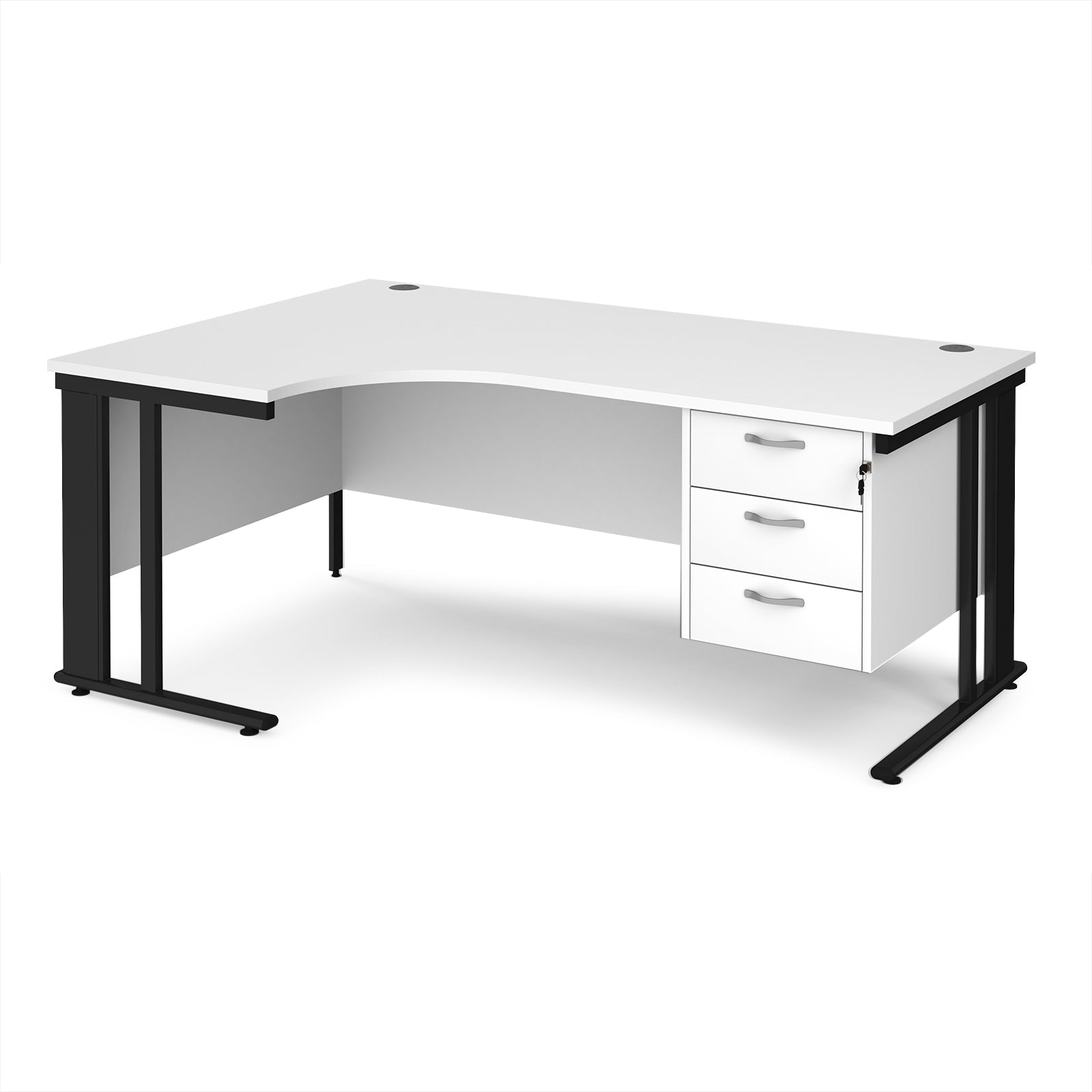 Maestro 25 cable managed left hand ergonomic desk with 3 drawer ped