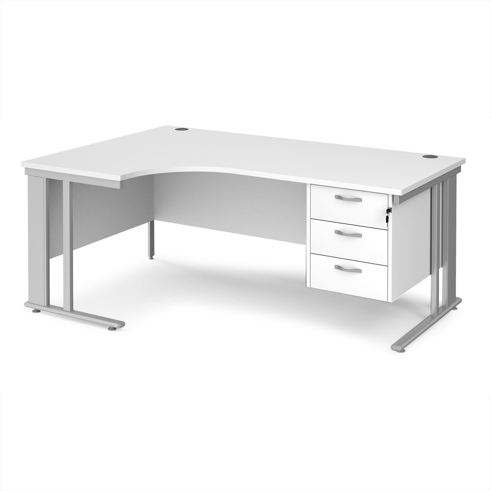 Maestro 25 cable managed left hand ergonomic desk with 3 drawer ped