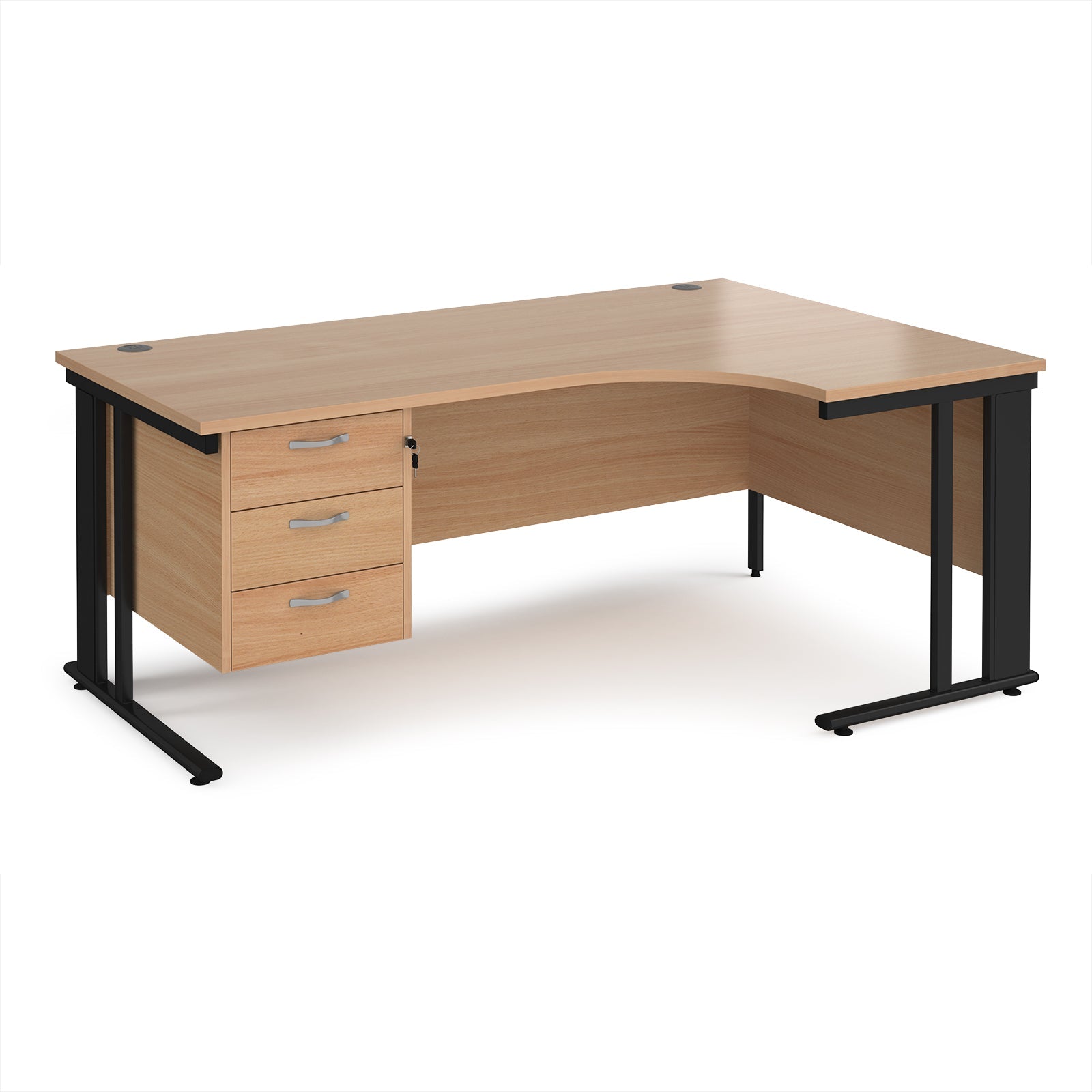 Maestro 25 cable managed right hand ergonomic desk with 3 drawer ped