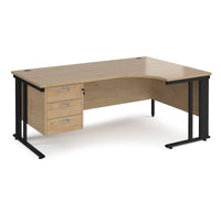 Maestro 25 cable managed right hand ergonomic desk with 3 drawer ped