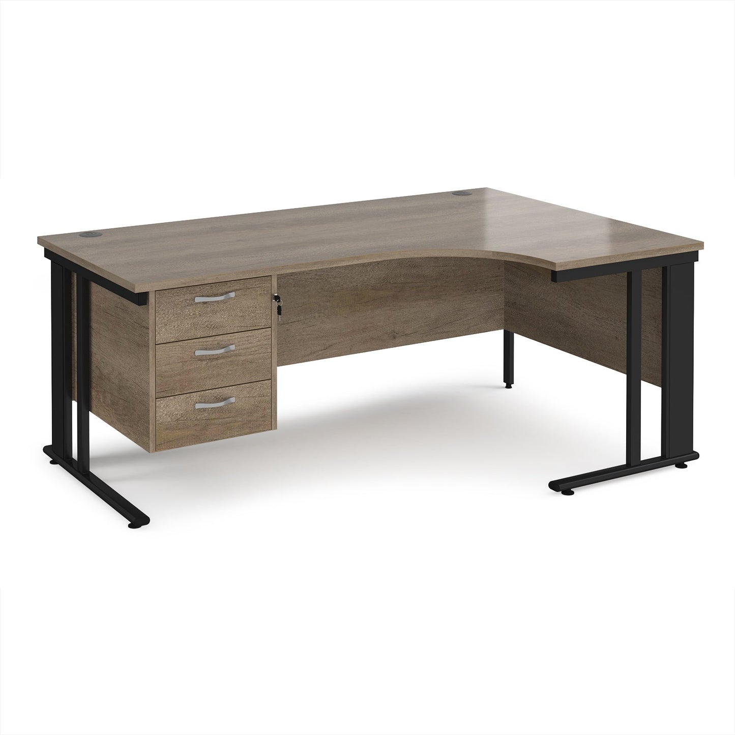 Maestro 25 cable managed right hand ergonomic desk with 3 drawer ped