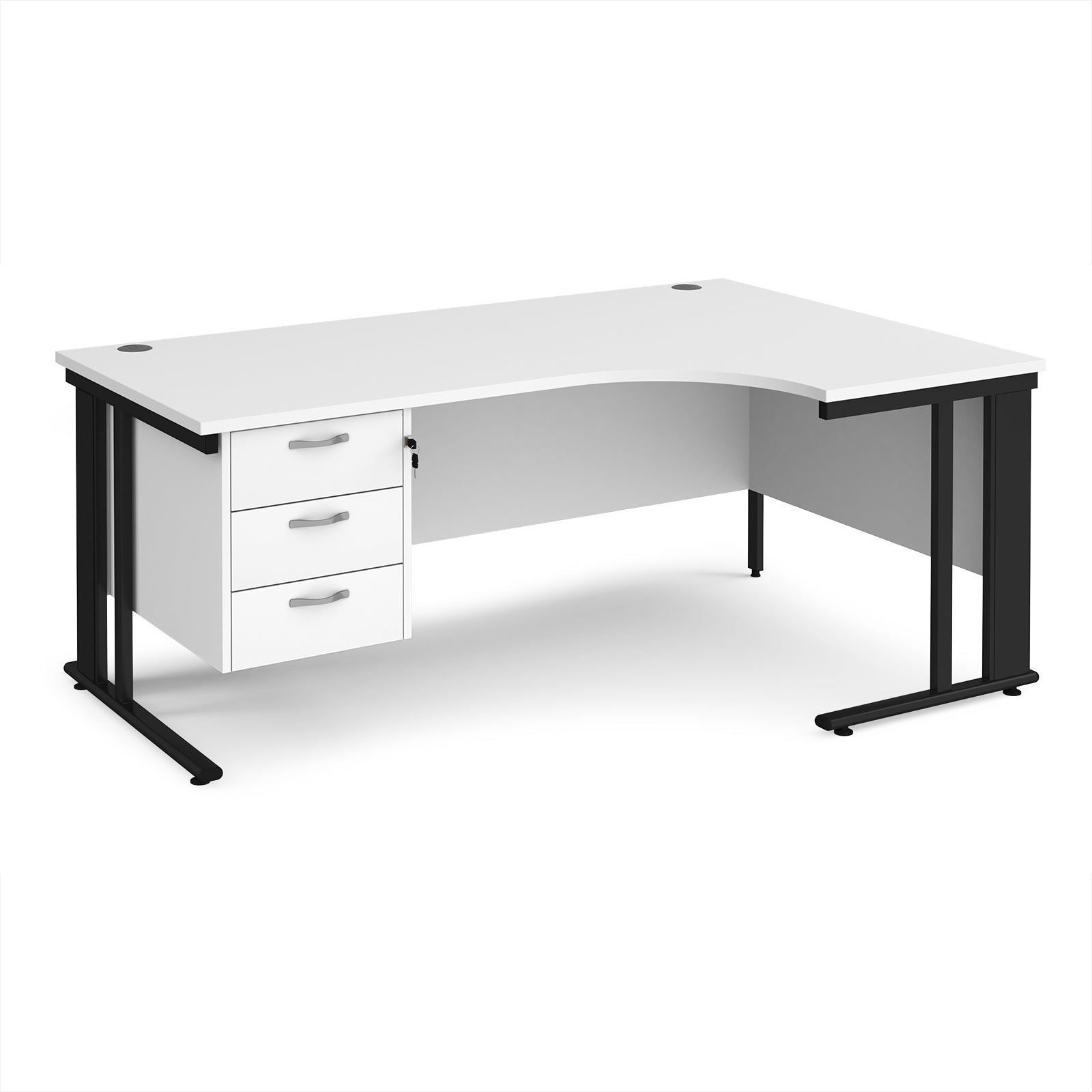 Maestro 25 cable managed right hand ergonomic desk with 3 drawer ped