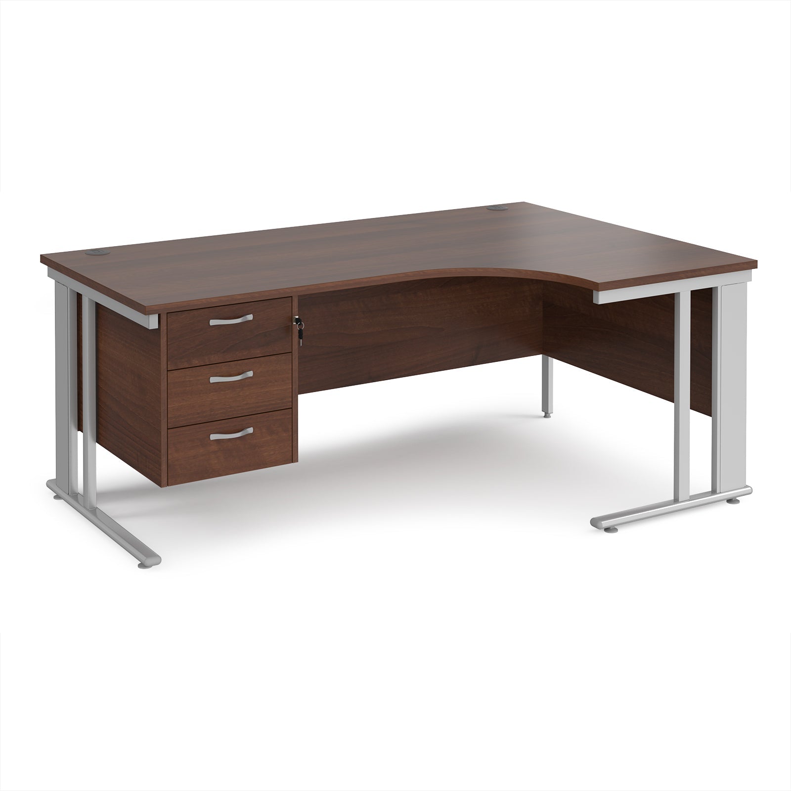 Maestro 25 cable managed right hand ergonomic desk with 3 drawer ped