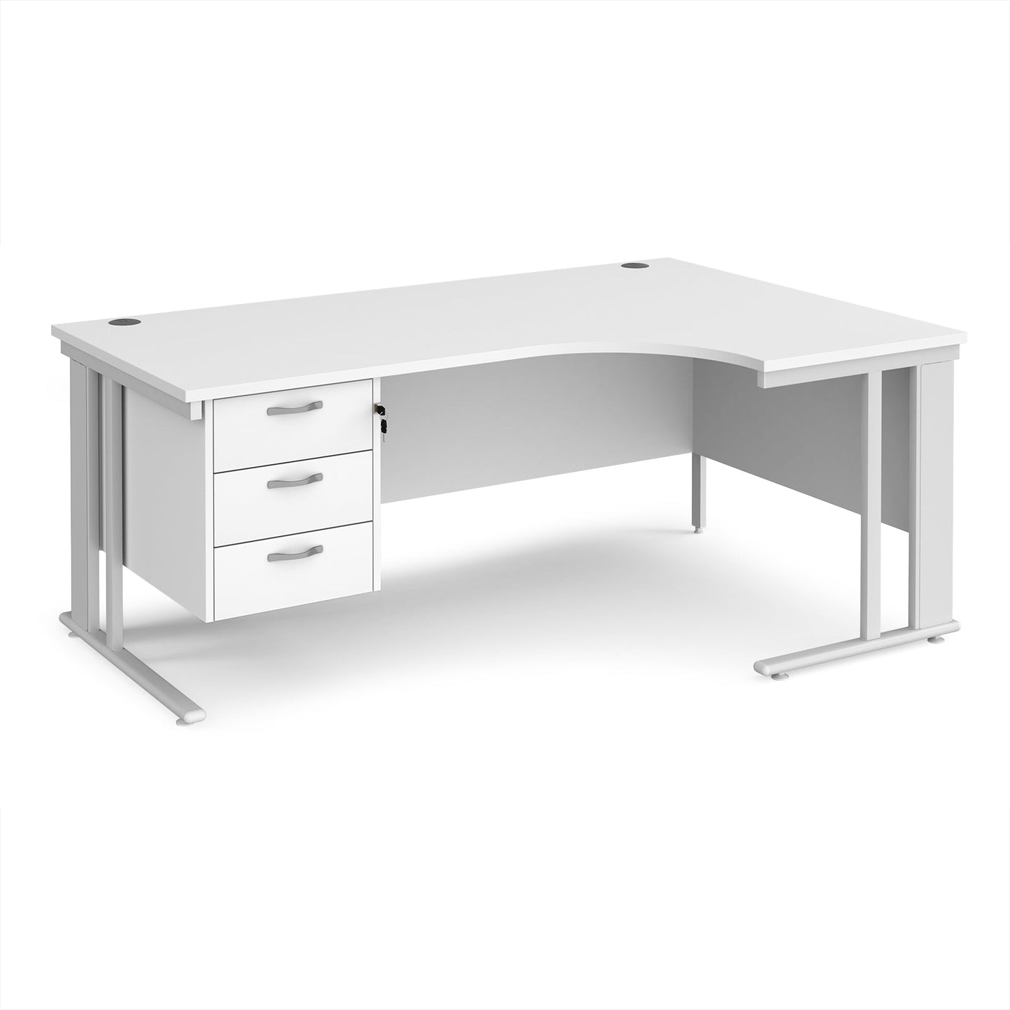 Maestro 25 cable managed right hand ergonomic desk with 3 drawer ped