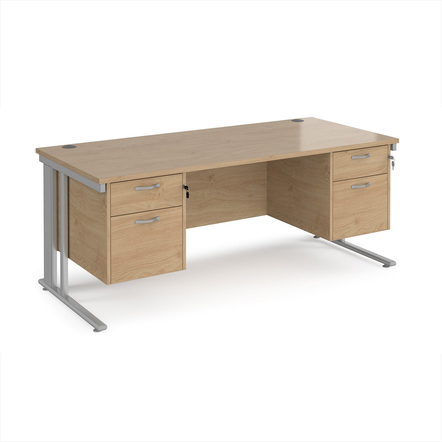 Maestro 25 cable managed 800mm deep desk with 2 x 2 drawer peds