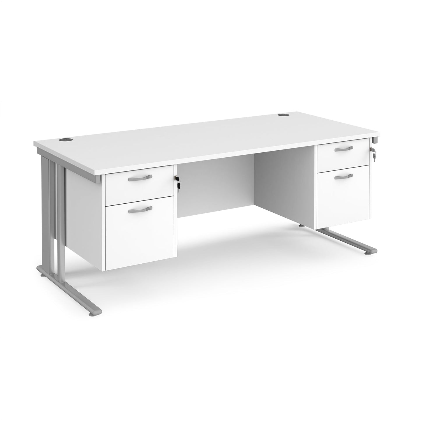 Maestro 25 cable managed 800mm deep desk with 2 x 2 drawer peds
