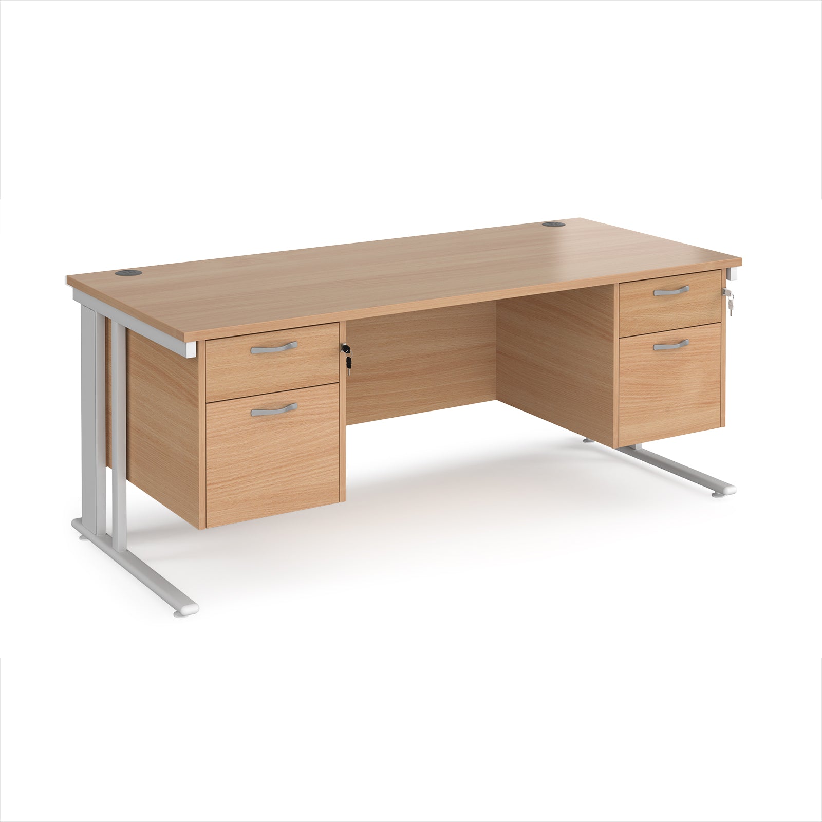 Maestro 25 cable managed 800mm deep desk with 2 x 2 drawer peds