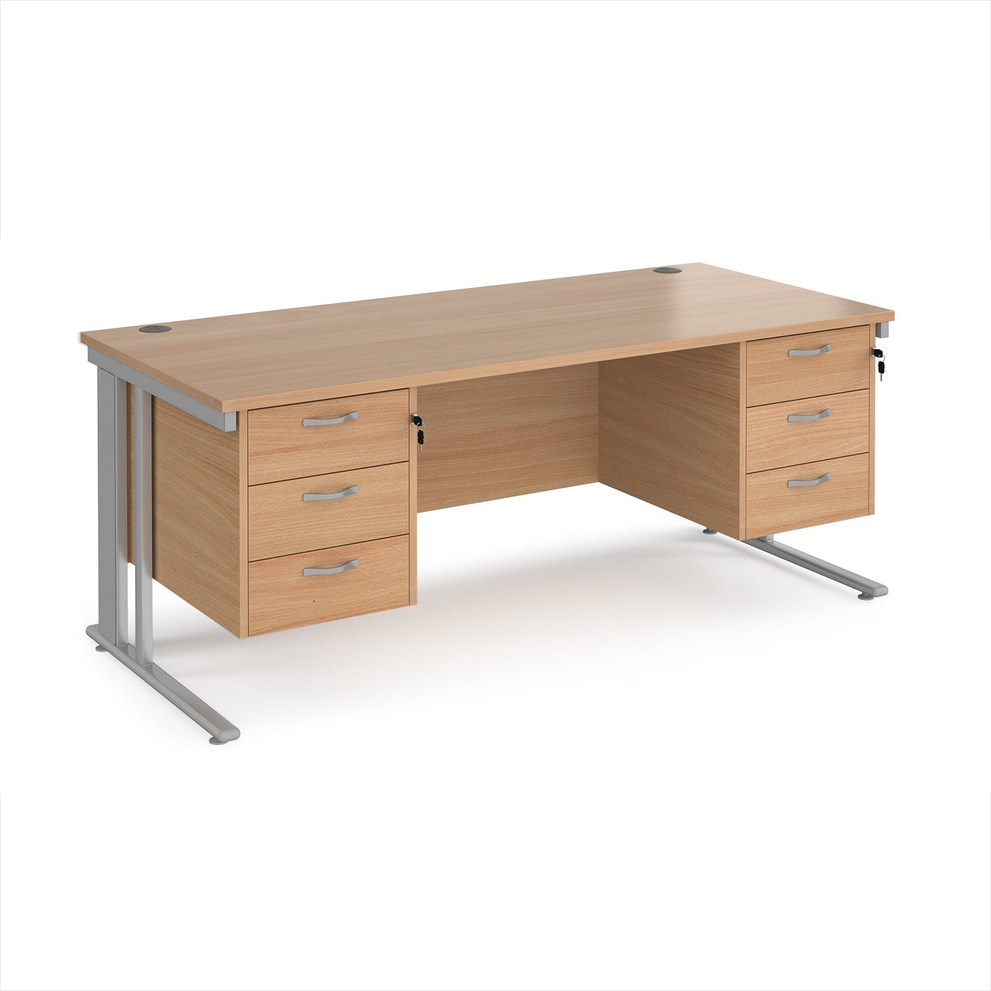 Maestro 25 cable managed 800mm deep desk with 2 x 3 drawer peds