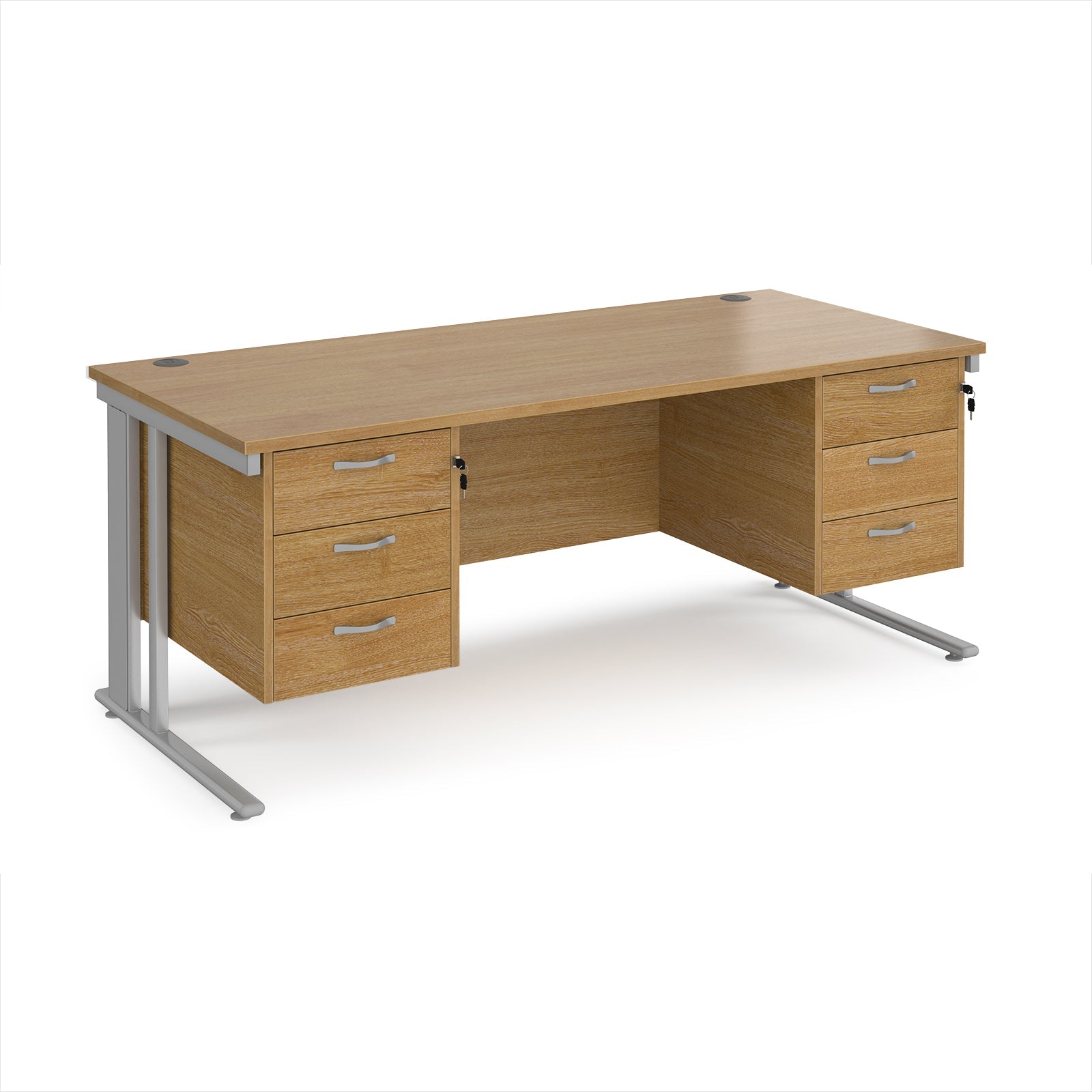 Maestro 25 cable managed 800mm deep desk with 2 x 3 drawer peds