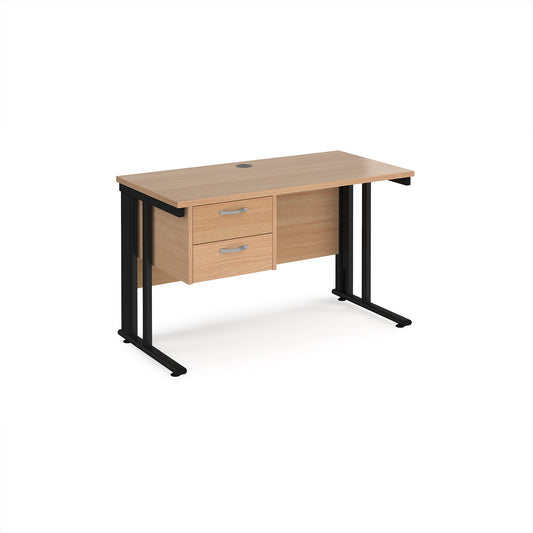 Maestro 25 cable managed 600mm deep desk with 2 drawer ped