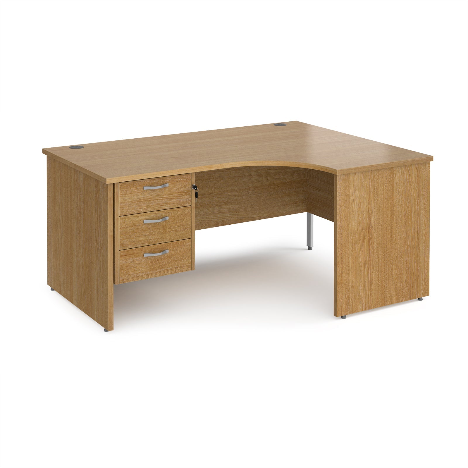 Maestro 25 panel end right hand ergonomic desk with 3 drawer ped