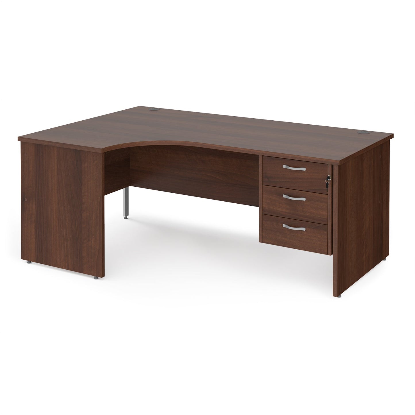 Maestro 25 panel end left hand ergonomic desk with 3 drawer ped