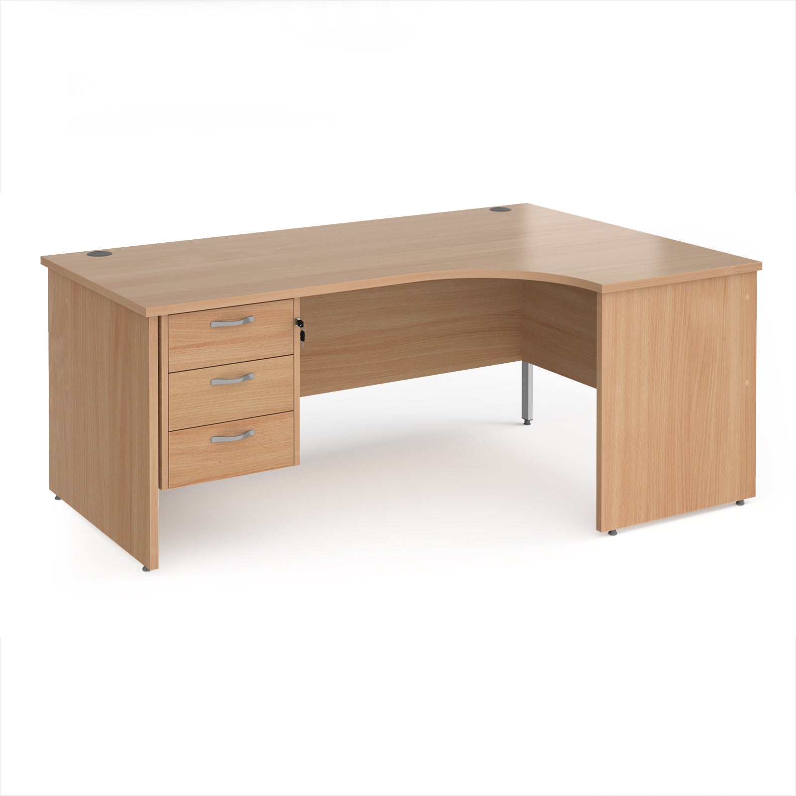 Maestro 25 panel end right hand ergonomic desk with 3 drawer ped