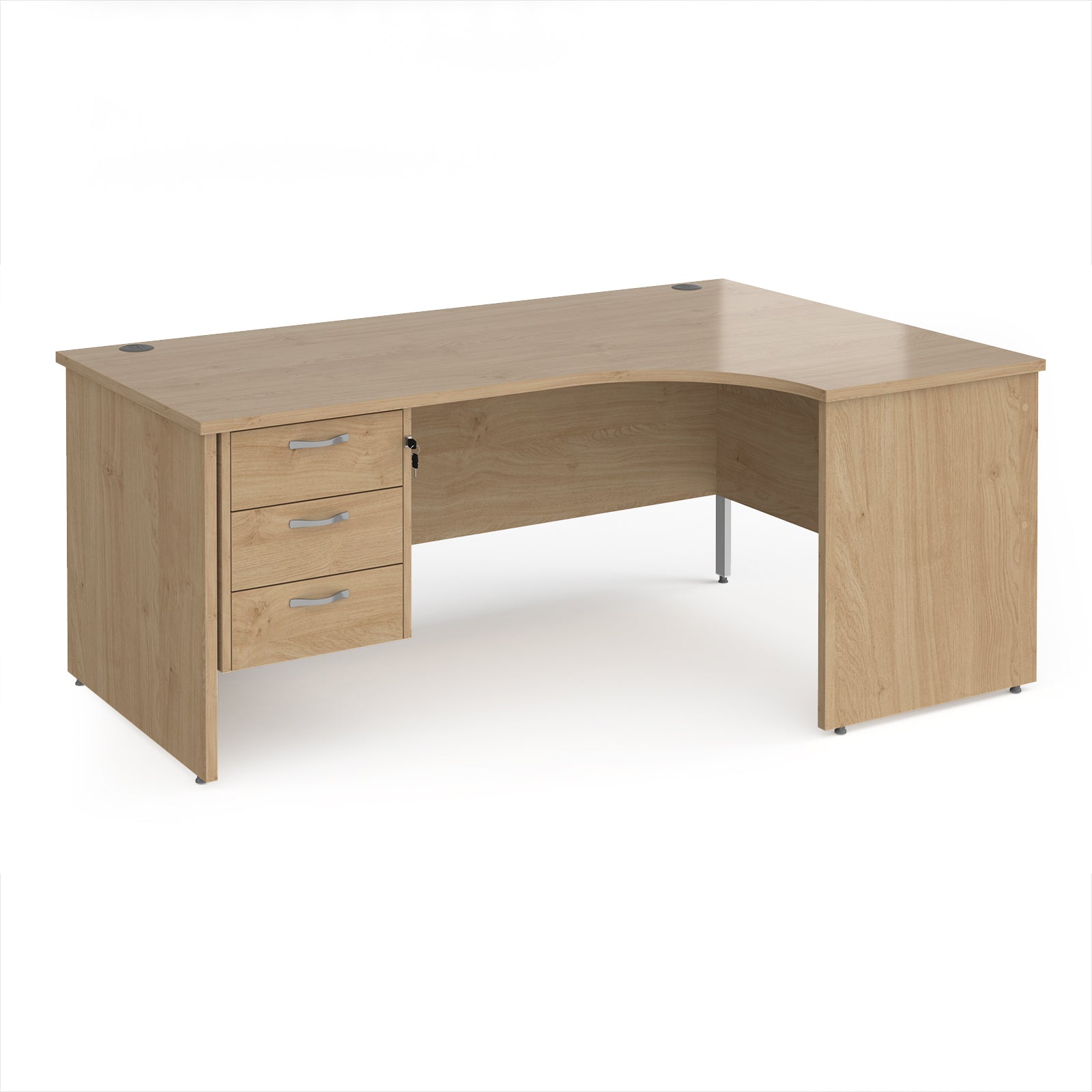 Maestro 25 panel end right hand ergonomic desk with 3 drawer ped