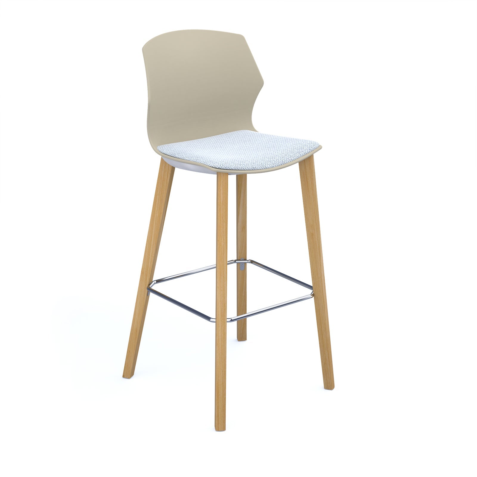 Roscoe high stool with seat pad and wooden legs