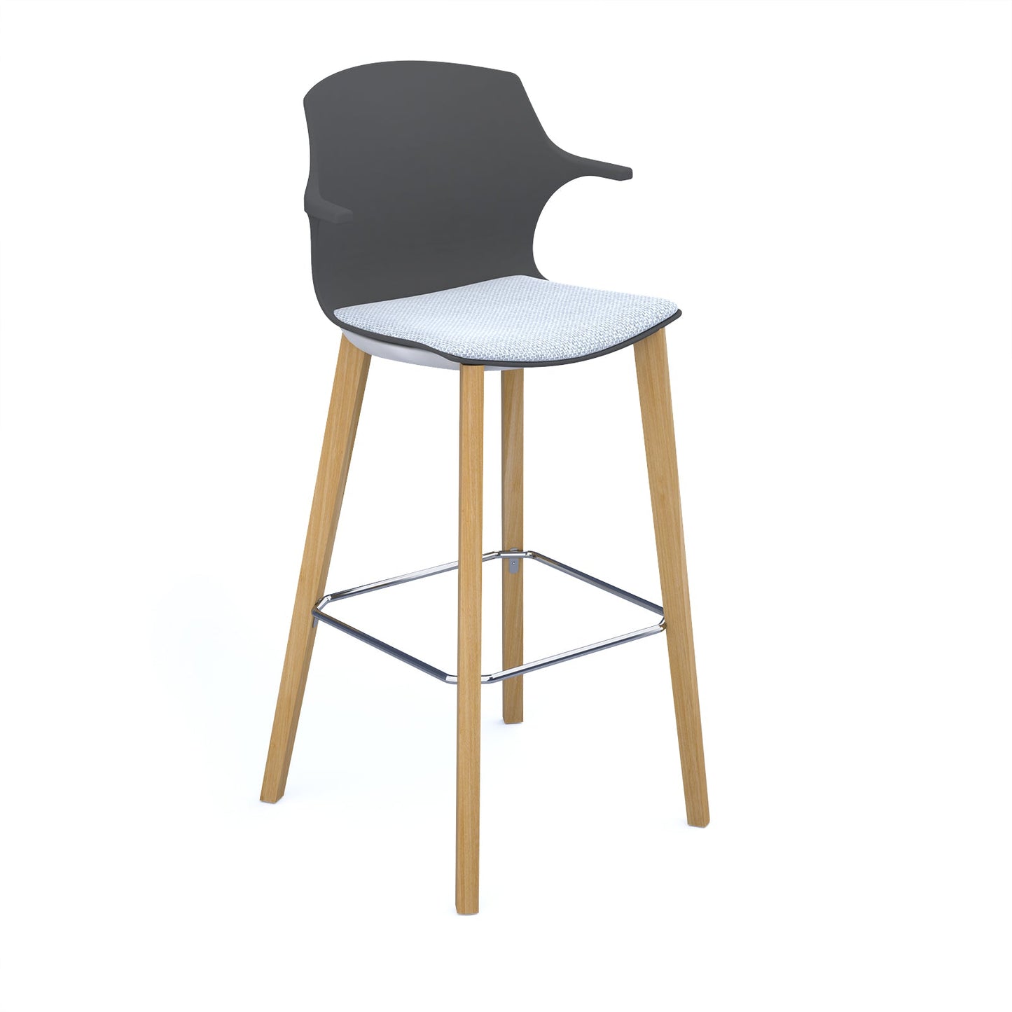 Roscoe high stool with seat pad and wooden legs