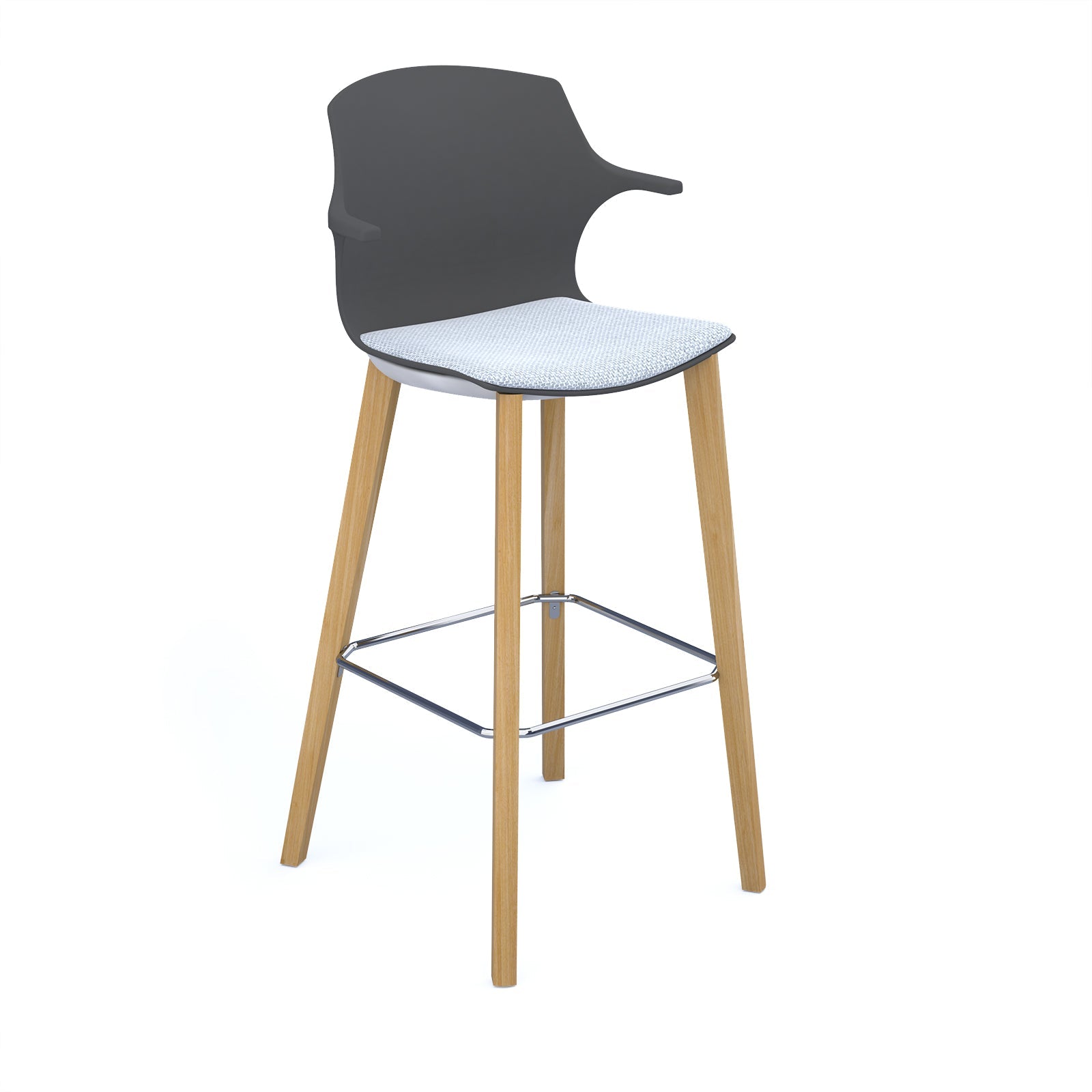 Roscoe high stool with seat pad and wooden legs