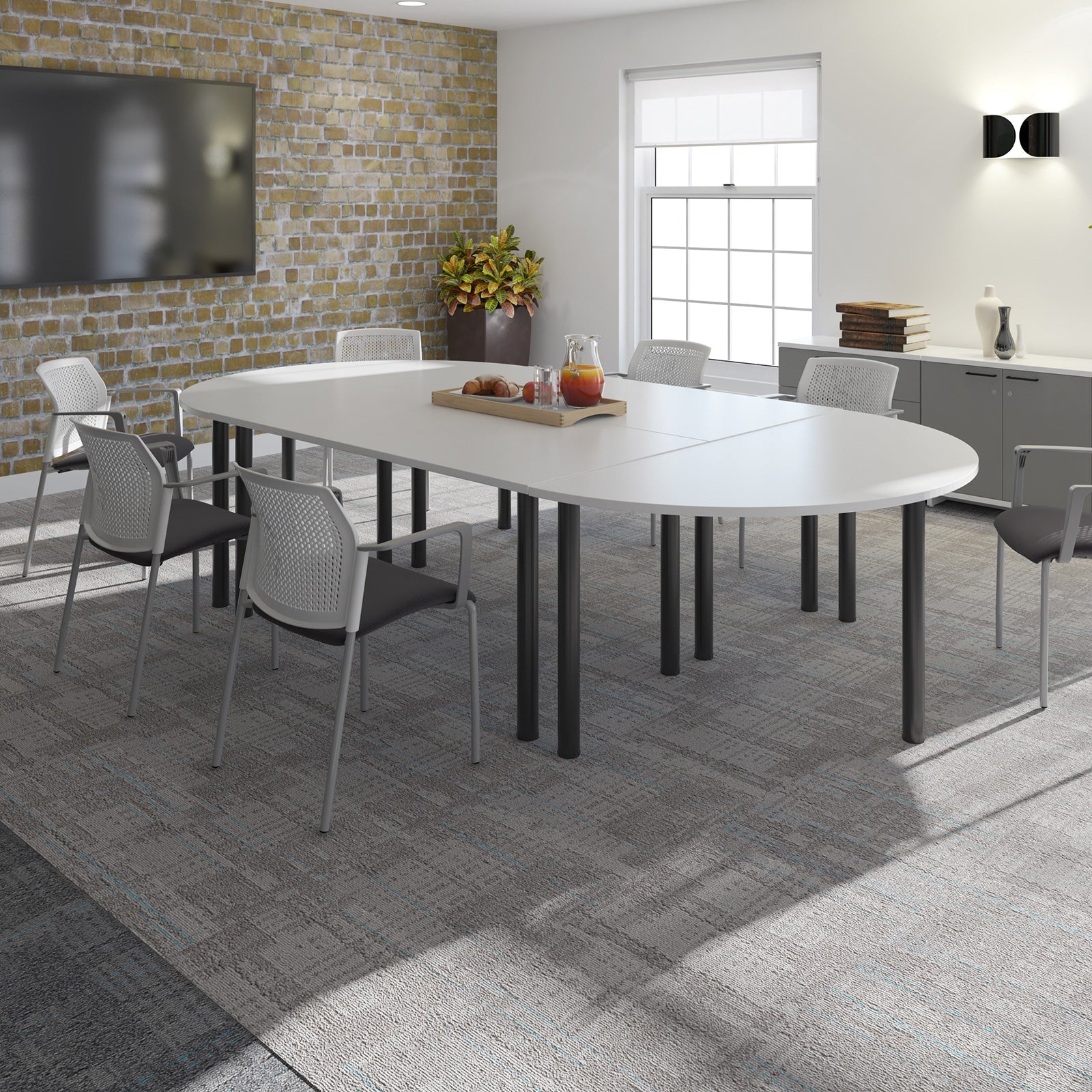 Santana 4 leg stacking chair with plastic seat and perforated back